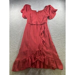 Luxology Womens Red‎ L Faux Wrap Dress Ruffles Peasant CottageCore Boho Cowgirl